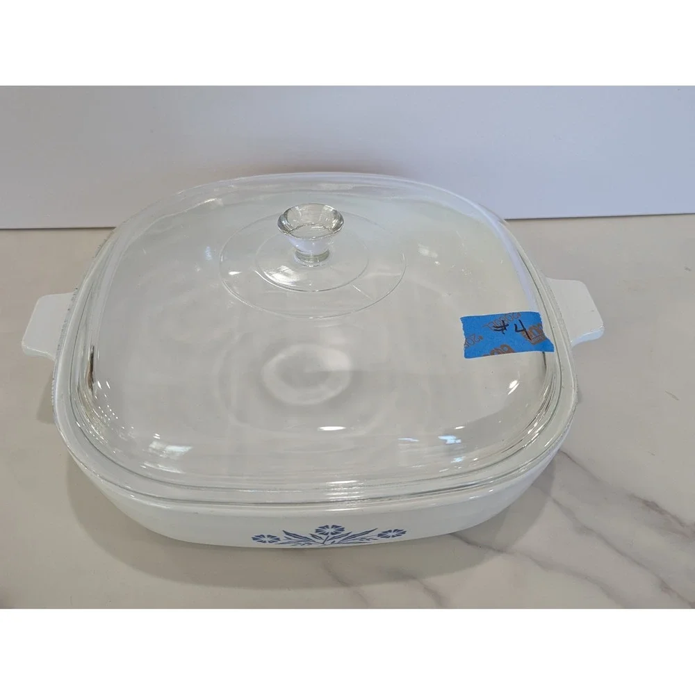 Vintage Casserole Dish 10 Inch White Blue Corning Ware Cornflower P-10-B